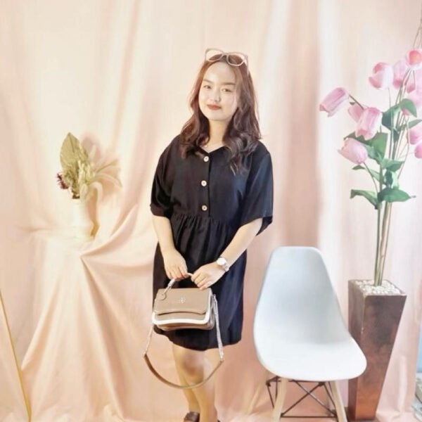 Daster Wanita Ashiya Polos Busui Kancing Serut Pinggang Viral