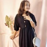 Daster Wanita Ashiya Polos Busui Kancing Serut Pinggang Viral - Gambar 3
